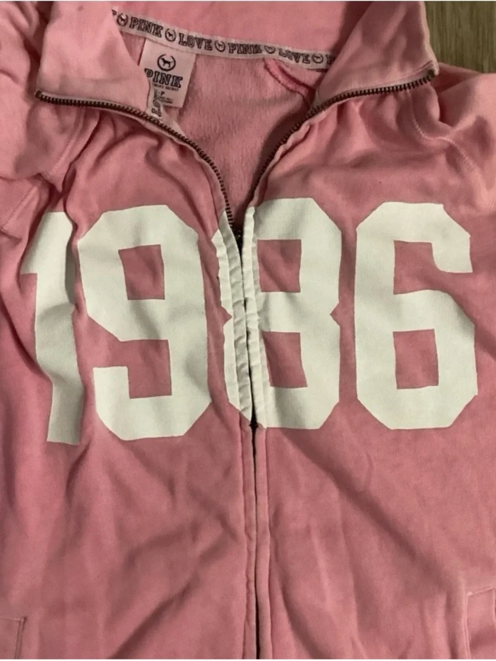 PINK Victoria's Secret Girls' Pink Zip-Up Jacket with 1986 Front Print